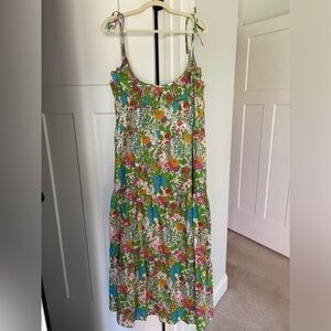 Millie Resort Floral Midi Dress Tie Shoulder Straps